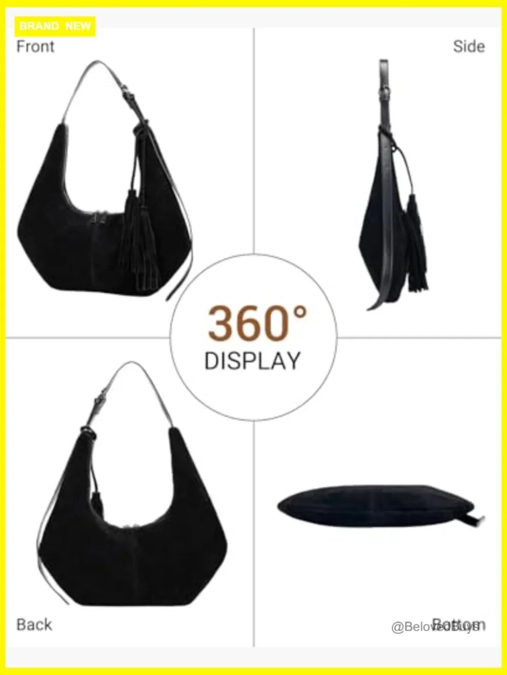 Retro Suede Hobo Shoulder Bag Crescent Crossbody Purse Adjustable Strap
